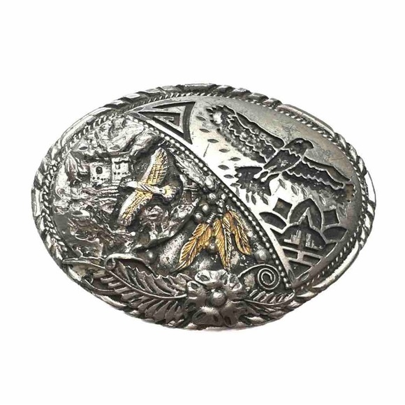 SSI Other - Vintage SSI Eagles Feather Belt Buckle Gold Plated And Silver Plated Detailed
